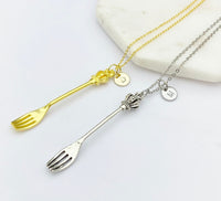 Silver or Gold Fork King Crown Charm Necklace Best Friends Gifts Ideas Personalized Customized Made to Order, N1290