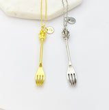 Fork Crown Charm Necklace, Initial Pendant, Best Friend Gift