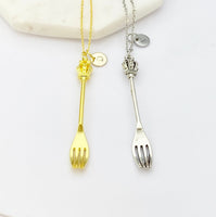 Silver or Gold Fork King Crown Charm Necklace Best Friends Gifts Ideas Personalized Customized Made to Order, N1290
