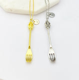 Fork Crown Charm Necklace, Initial Pendant, Best Friend Gift