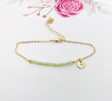 Gold Natural Peridot Gemstone Bracelet August Birthday Mother's Day Gifts Ideas Personalized Customized Made to Order, N5539