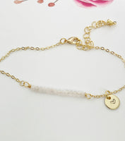 Gold Rose Quartz Gemstone Bracelet October Birthday Mother's Day Gifts Ideas Personalized Customized Made to Order, N5541