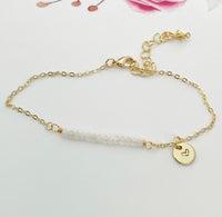 Gold Rose Quartz Gemstone Bracelet October Birthday Mother's Day Gifts Ideas Personalized Customized Made to Order, N5541