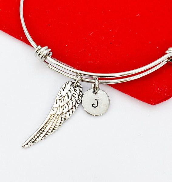 Silver Guardian Angel Wing Charm Bracelet Guardian Angel Gift Ideas Personalized Customized Made to Order Jewelry, AN1465