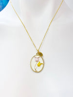 Tulip Charm Necklace, Gold Yellow Pink Tulip Gold Necklace, N5542