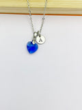Silver or Gold Heart Blue Sapphire Charm Necklace September Birthday Mother's Day Gifts Ideas Personalized Customized Made to Order N73