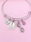 Eye Chart Glasses Charm Bangle Bracelet, Optometrist Gift, Personalized Initial