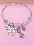 Eye Chart Glasses Charm Bangle Bracelet, Optometrist Gift, Personalized Initial