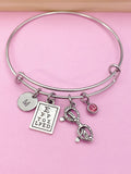 Eye Chart Glasses Charm Bangle Bracelet, Optometrist Gift, Personalized Initial