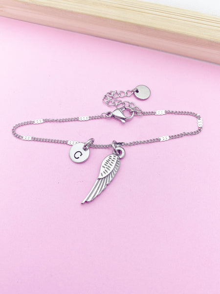 Silver Guardian Angel Wing Charm Bracelet Guardian Angel Gift Ideas Personalized Customized Made to Order Jewelry, N5544