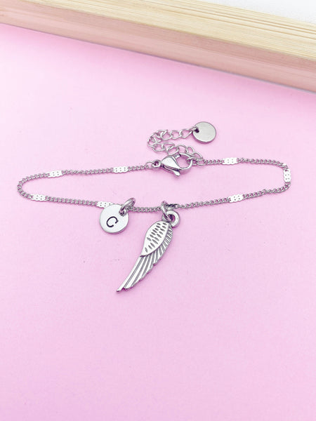 Silver Guardian Angel Wing Charm Bracelet Guardian Angel Gift Ideas Personalized Customized Made to Order Jewelry, N5544