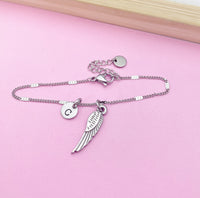 Silver Guardian Angel Wing Charm Bracelet Guardian Angel Gift Ideas Personalized Customized Made to Order Jewelry, N5544