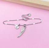 Silver Guardian Angel Wing Charm Bracelet Guardian Angel Gift Ideas Personalized Customized Made to Order Jewelry, N5544