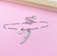 Silver Guardian Angel Wing Charm Bracelet Guardian Angel Gift Ideas Personalized Customized Made to Order Jewelry, N5544