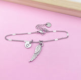 Silver Guardian Angel Wing Charm Bracelet Guardian Angel Gift Ideas Personalized Customized Made to Order Jewelry, N5544