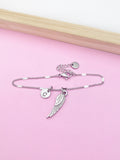 Silver Guardian Angel Wing Charm Bracelet Guardian Angel Gift Ideas Personalized Customized Made to Order Jewelry, N5544