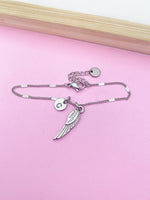 Silver Guardian Angel Wing Charm Bracelet Guardian Angel Gift Ideas Personalized Customized Made to Order Jewelry, N5544