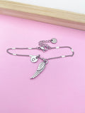 Silver Guardian Angel Wing Charm Bracelet Guardian Angel Gift Ideas Personalized Customized Made to Order Jewelry, N5544