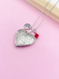 Silver Flower Heart Locket Necklace, Personalized Initial Charm