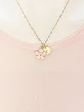 Gold Pink Magnolia Charm Necklace Personalized Customized Monogram Made to Order Jewelry, N1956A
