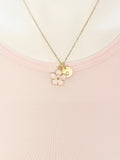 Gold Pink Magnolia Charm Necklace Personalized Customized Monogram Made to Order Jewelry, N1956A