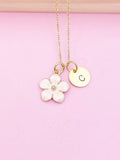 Gold Pink Magnolia Charm Necklace Personalized Customized Monogram Made to Order Jewelry, N1956A