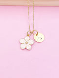 Gold Pink Magnolia Charm Necklace Personalized Customized Monogram Made to Order Jewelry, N1956A