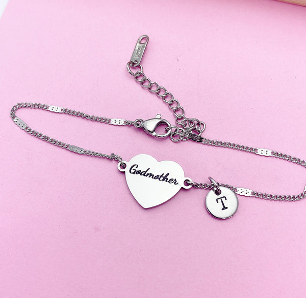 Stainless Steel Godmother Heart Charm Bracelet Godmother Jewelry Mother's Day Gift for Godmother from Goddaughter Gift, D446