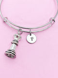 Queen Chess Piece Charm Bracelet, Initial Bangle, Personalized Jewelry