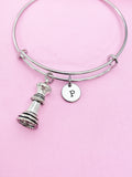 Queen Chess Piece Charm Bracelet, Initial Bangle, Personalized Jewelry