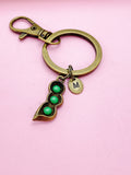 Personalized Bronze Pea Pod Keychain, Initial Charm