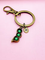 Bronze or Silver Pea Pod Charm Keychain Personalized Customize Charm Keychain, N4429