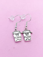 Silver Floss Earrings, DH Graduation Dentist Jewelry Earrings, Dentist Floss Charm, Dentist Earrings, DH DA Gifts, N2934