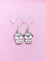 Silver Floss Earrings, DH Graduation Dentist Jewelry Earrings, Dentist Floss Charm, Dentist Earrings, DH DA Gifts, N2934