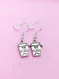 Silver Floss Earrings, DH Graduation Dentist Jewelry Earrings, Dentist Floss Charm, Dentist Earrings, DH DA Gifts, N2934
