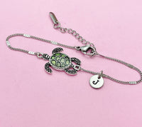 Silver Sea Turtle Bracelet Green Sea Turtle Charm Personized Customize Charm Bracelet, N4977