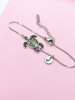 Silver Sea Turtle Bracelet Green Sea Turtle Charm Personized Customize Charm Bracelet, N4977