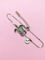 Silver Sea Turtle Bracelet Green Sea Turtle Charm Personized Customize Charm Bracelet, N4977