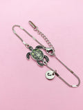 Silver Sea Turtle Bracelet Green Sea Turtle Charm Personized Customize Charm Bracelet, N4977