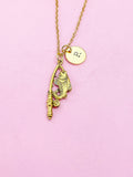 Gold Fishing Rod with Fish Charm Necklace, Personalized Customize Charm Necklace, N494