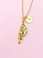 Gold Fishing Rod with Fish Charm Necklace, Personalized Customize Charm Necklace, N494