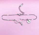Stethoscope Heart Bracelet, Personalized Initial Charm, Medical Gift