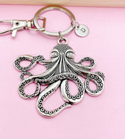 Silver or Bronze Octopus Charm Keychain Personalized Customize Charm Keychain, AN5428