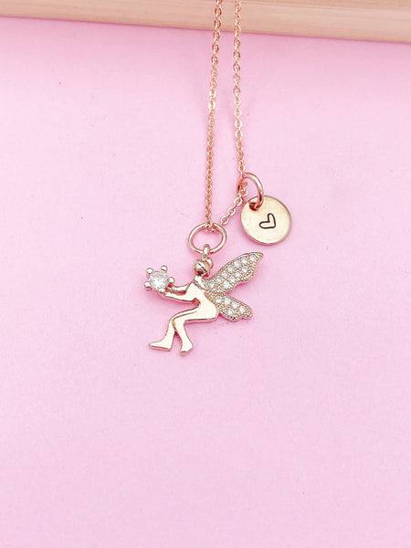 Rose Gold Fairy Angel Charm Necklace Spring Birthday Mother's Day Gifts Ideas Personalized Customized Made to Order,