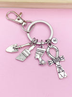 Egyptology Keychain Silver Egypt Queen Ankh Egypt Cross Brush Shovel Charms Egyptology School Egyptologist Gifts Ideas N5549