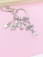 Egyptology Keychain Silver Egypt Queen Ankh Egypt Cross Brush Shovel Charms Egyptology School Egyptologist Gifts Ideas N5549