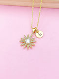 Gold Daisy Flower Charm Necklace Spring Birthday Mother's Day Gifts Ideas Personalized Customized Made to Order, BN5470