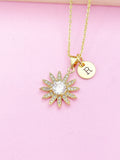 Gold Daisy Flower Charm Necklace Spring Birthday Mother's Day Gifts Ideas Personalized Customized Made to Order, BN5470