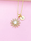 Gold Daisy Flower Charm Necklace Spring Birthday Mother's Day Gifts Ideas Personalized Customized Made to Order, BN5470