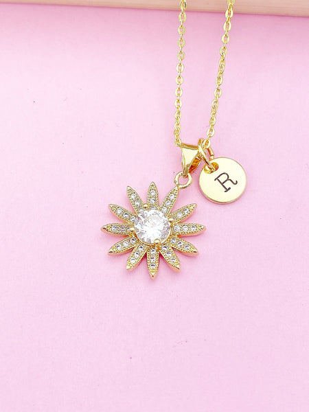 Gold Daisy Flower Charm Necklace Spring Birthday Mother's Day Gifts Ideas Personalized Customized Made to Order, BN5470